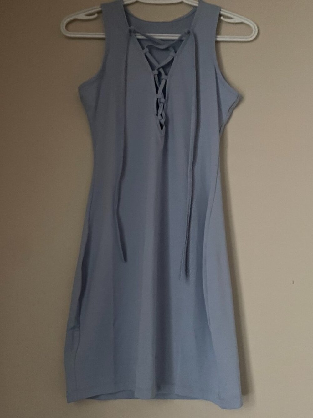 Sky Blue Lace-Up Sleeveless Dress – Slim Fit